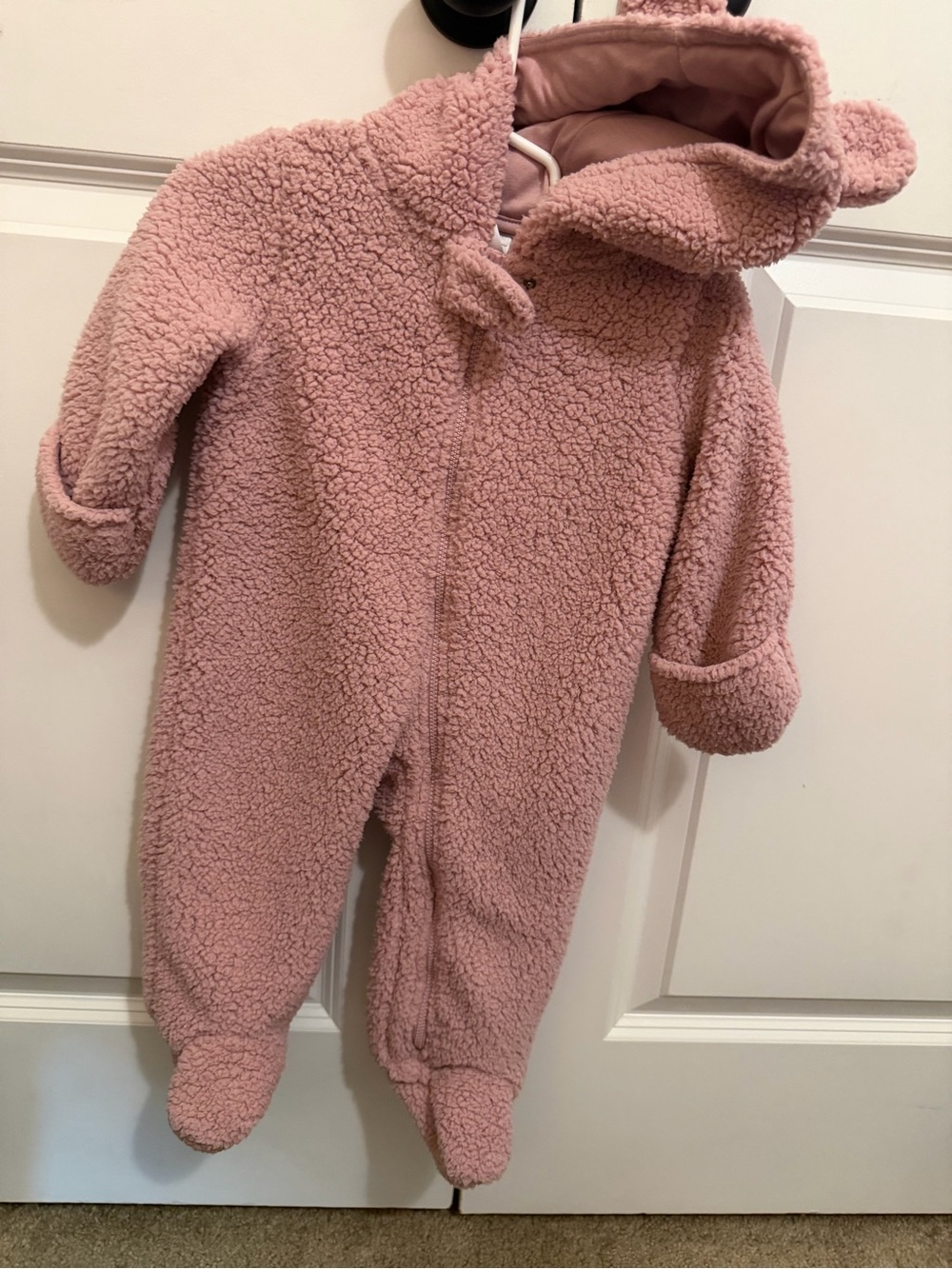 Carter's Dusty Pink Sherpa Hooded Baby One-Piece Footie